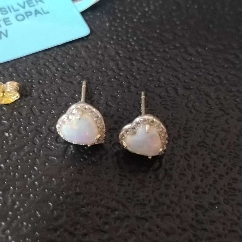Sterling Silver White Opal Earrings - Picture 6 of 6